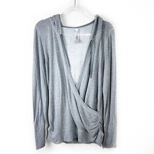 Uniquely Lorna Jane Heather gray athletic faux wrap hooded sweater size: L